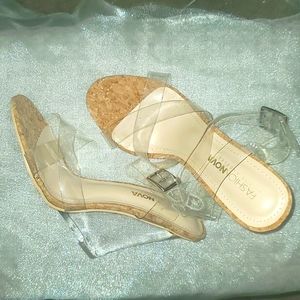 Size 7.5 Fashion Nova Glass Wedges in tan
